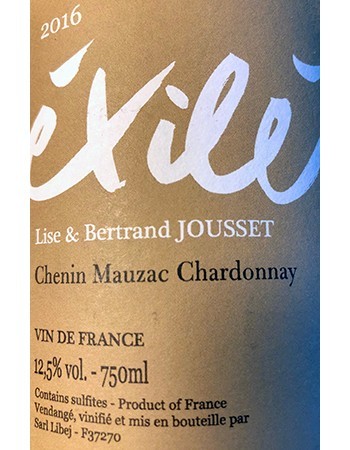 Lise & Bertrand Jousset Exile Chenin Mauzac Chardonnay 2016