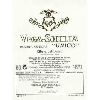 Bodegas Vega Sicilia Unico Reserva Especial R.20