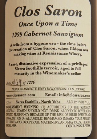 Clos Saron Once Upon a Time Cab Sauv 1999