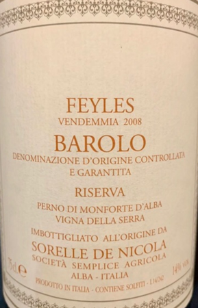 Sorella Nicola Feyles Barolo Riserva 2008