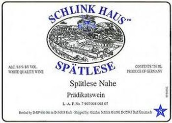 Schlink Haus Riesling Spatlese Nahe 2017