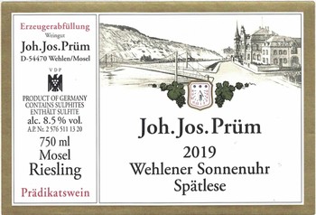 J.J. Prum Wehlener Sonnenuhr Riesling Spatlese 2019