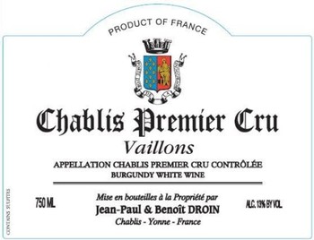 Jean-Paul & Benoit Droin Chablis Vaillons Premier Cru 2021