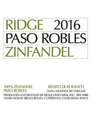 Ridge Paso Robles Zinfandel 2016