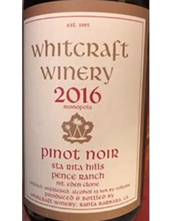 Whitcraft Pence Ranch Mt. Eden Clone Monopole Pinot Noir 2016