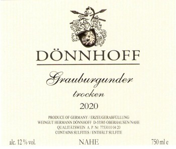 Donnhoff Nahe Grauburgunder Trocken 2020