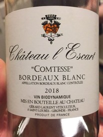 Chateau l'Escart Bordeaux Blanc Comtesse 2018